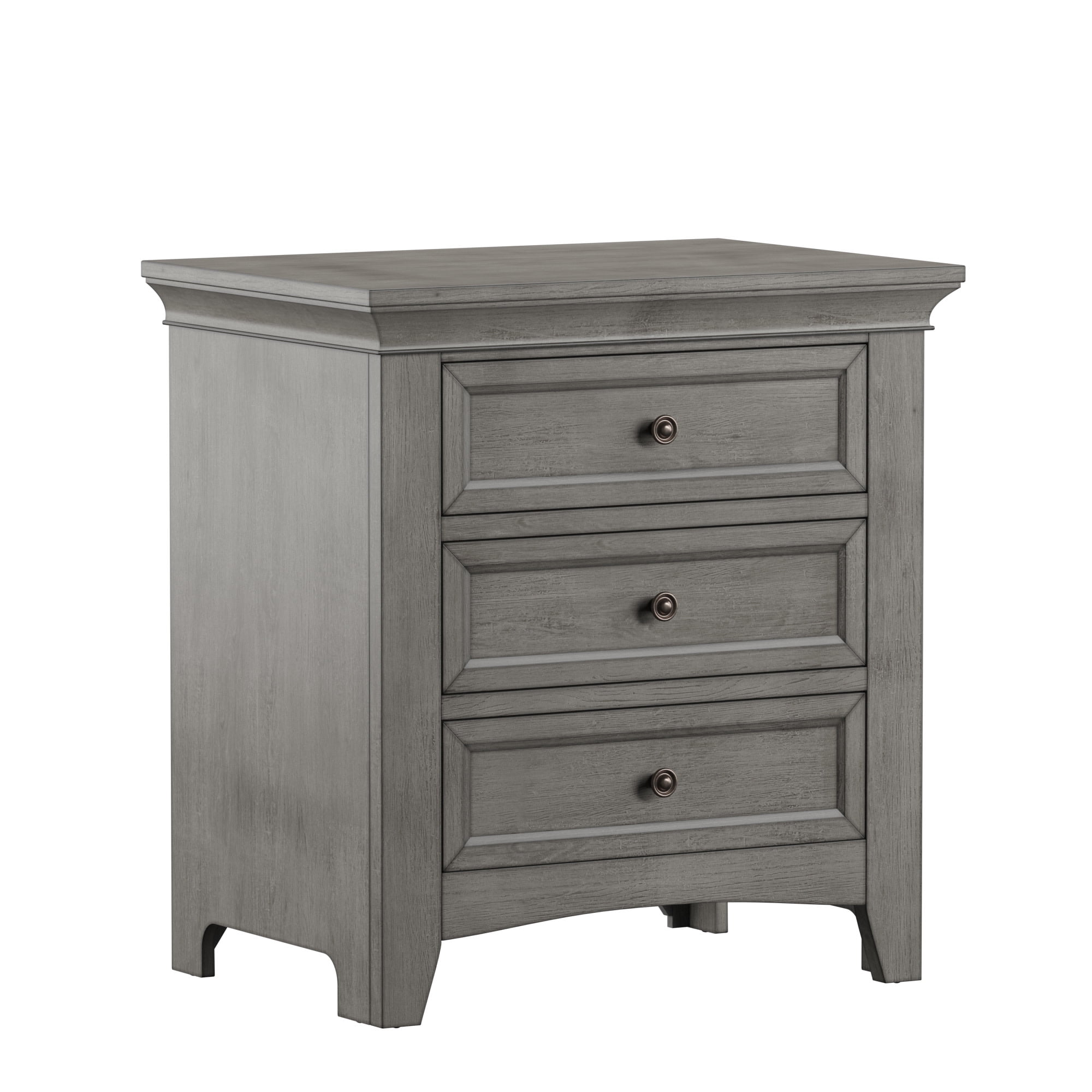Weston Home Crestler Nightstand with 3-Drawers & Charging Station, Antique Gray