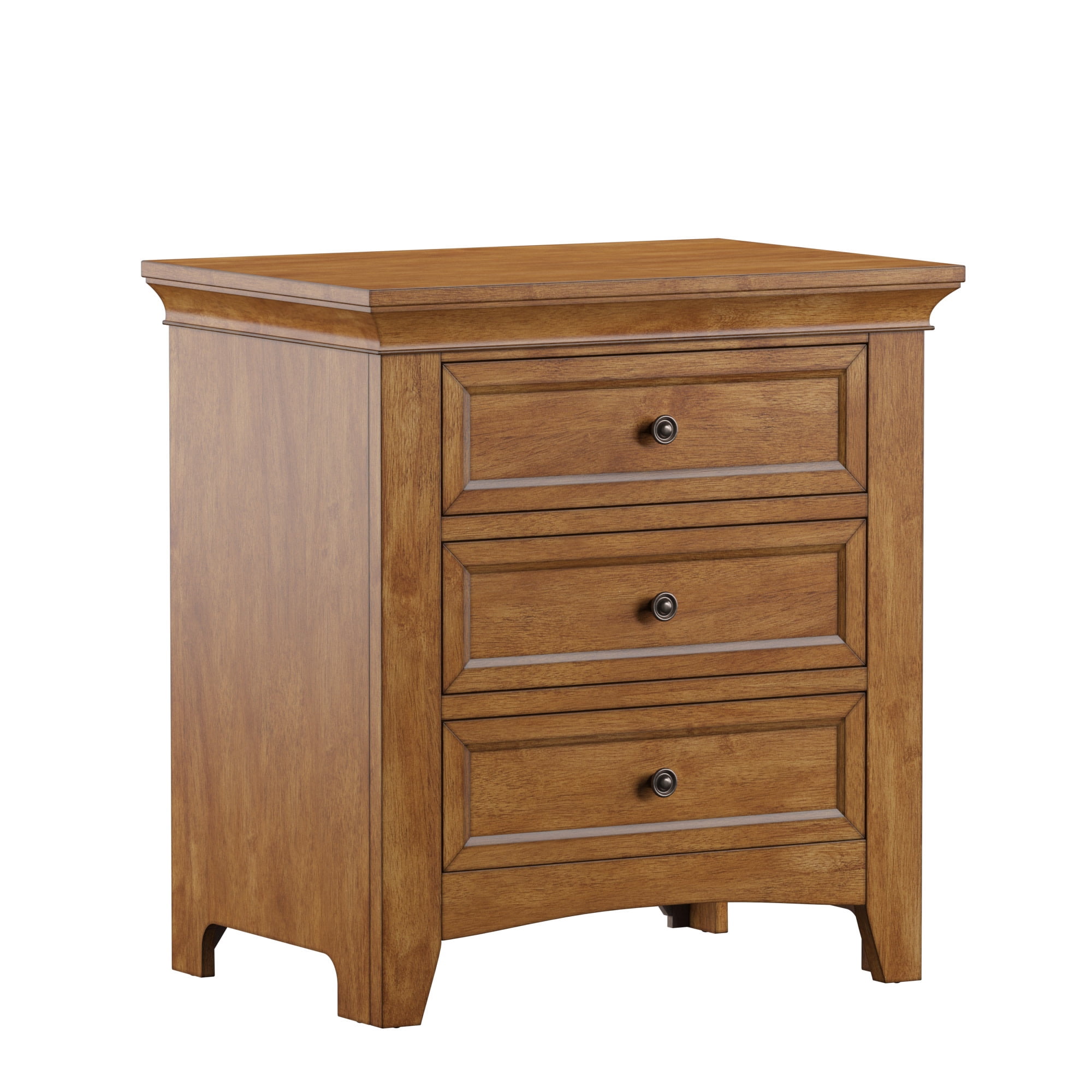 Weston Home Crestler Classic Nightstand with 3-Drawers & Charging Station, Oak