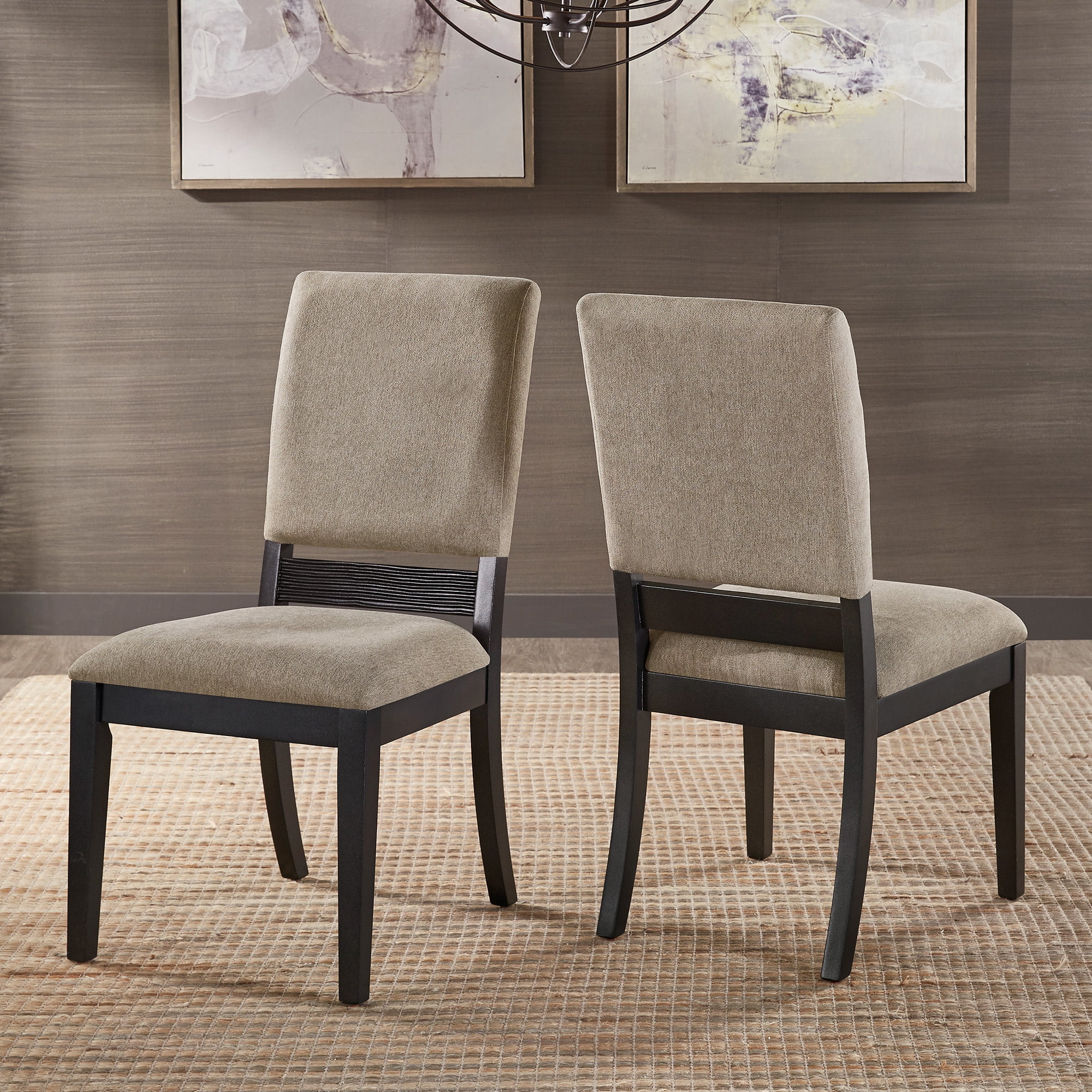 Weston Home Cuenca Black Finish Light Gray Linen Dining Chair, Set of 2