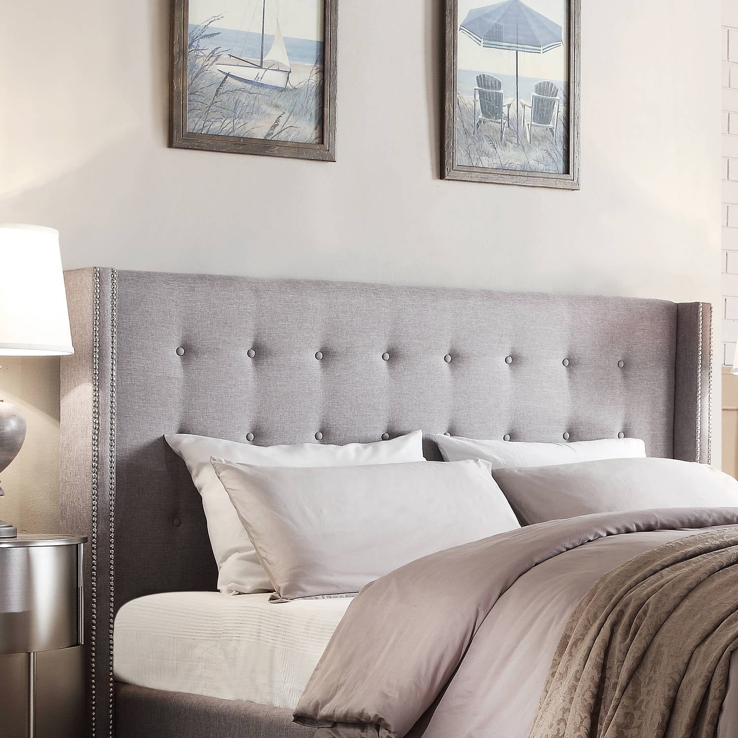 Weston Home Curtis I Tufted Linen Headboard, King, Grey
