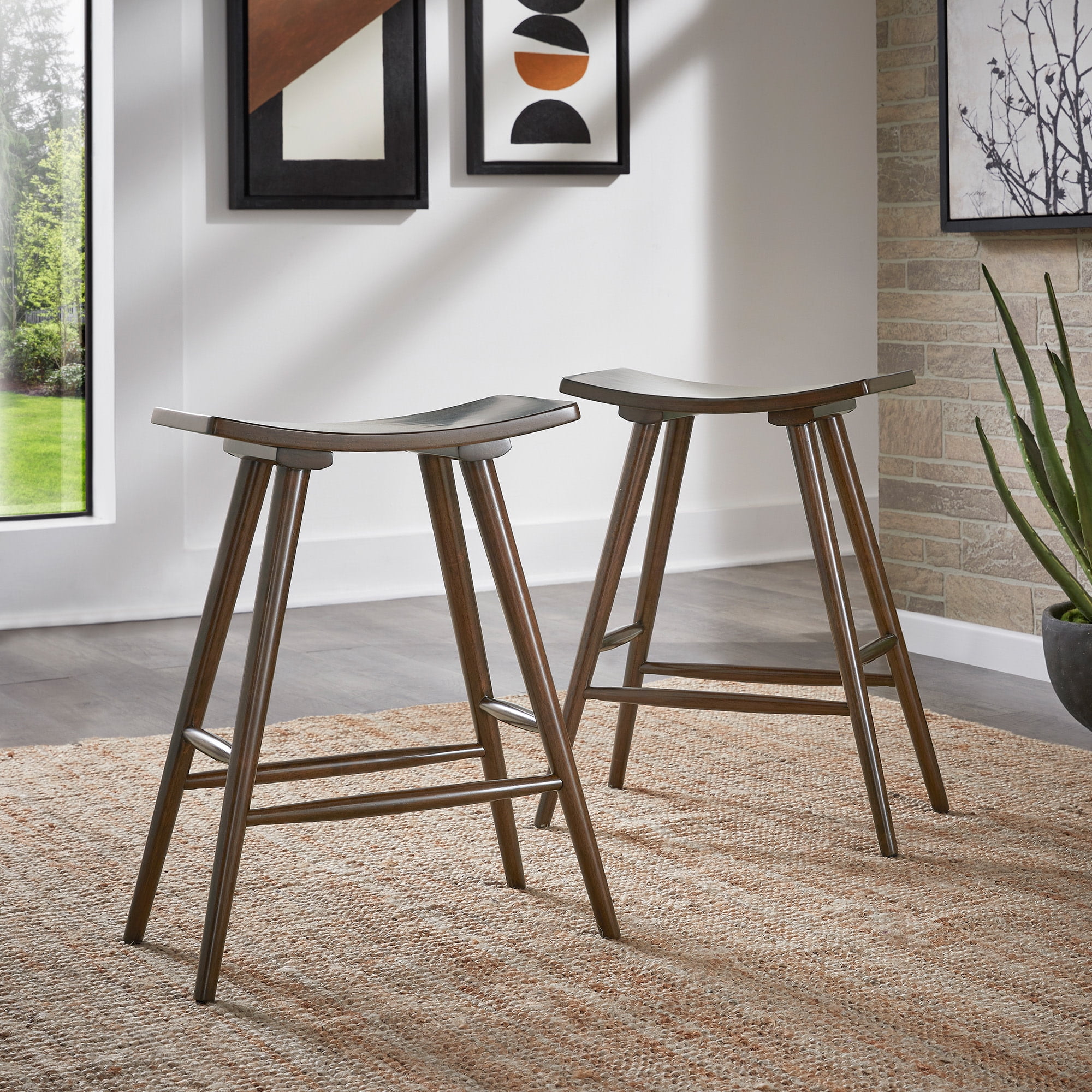 Weston Home Danville Solid Wood 24" Counter Stool, Set of 2, Dark Walnut Finish