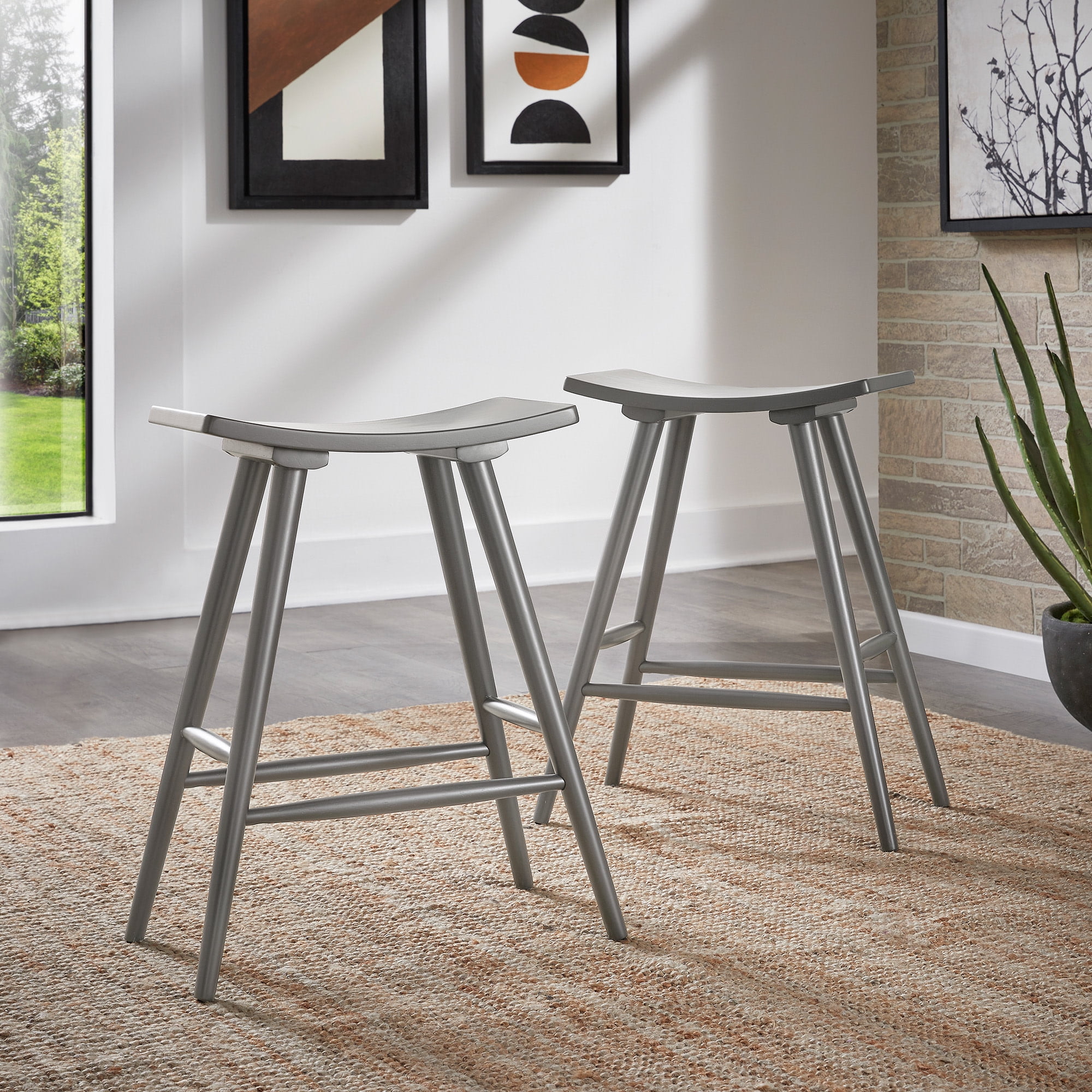 Weston Home Danville Solid Wood 24" Counter Stool, Set of 2, Frost Grey Finish