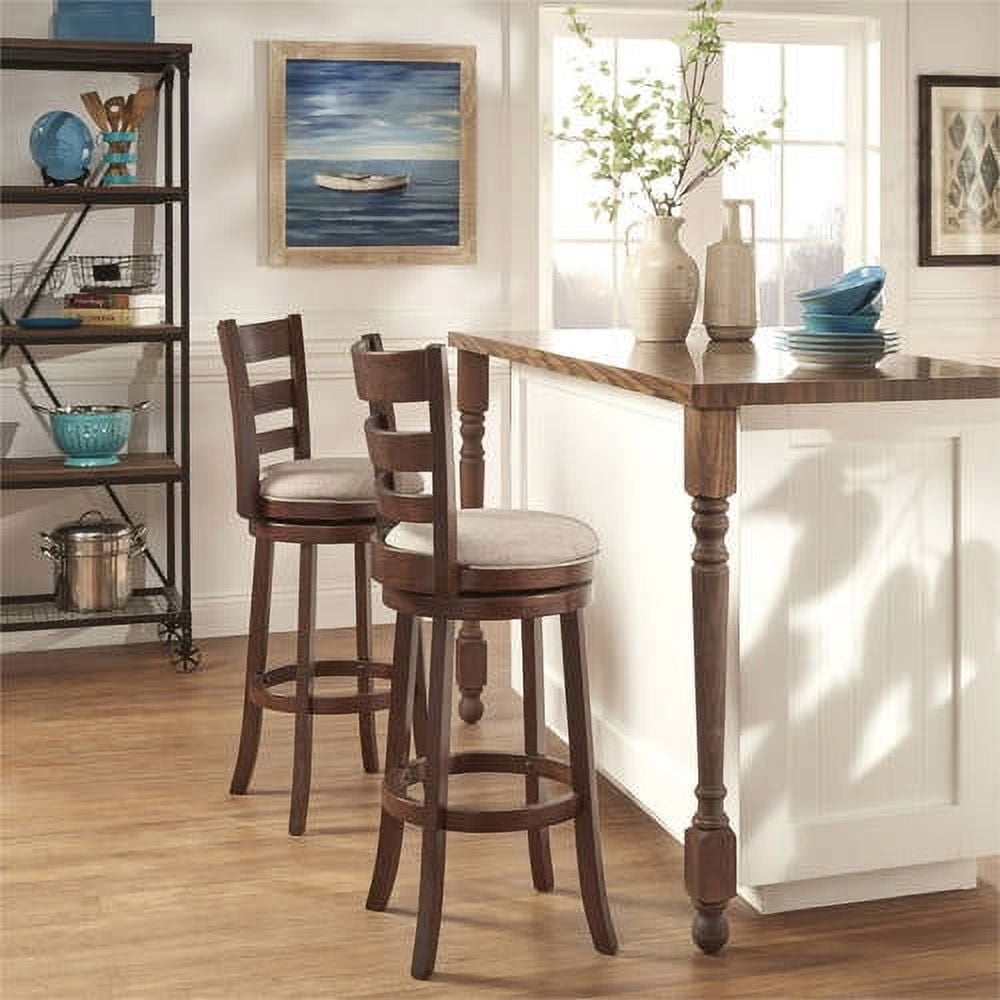 Weston Home Dark Cherry Ladder Back Swivel Bar Height Stool, Grey Linen