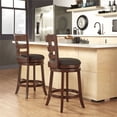 thumbnail image 1 of Weston Home Dark Cherry Ladder Back Swivel Counter Height Stool, Dark Grey Linen, 1 of 2