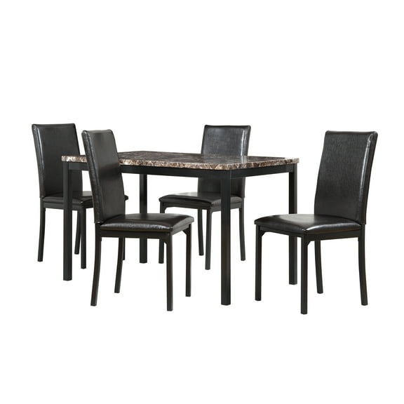 Weston Home Declan 5-Piece Faux Marble Top Black Metal Frame Dining Set with 4 Faux Black Leather Chairs