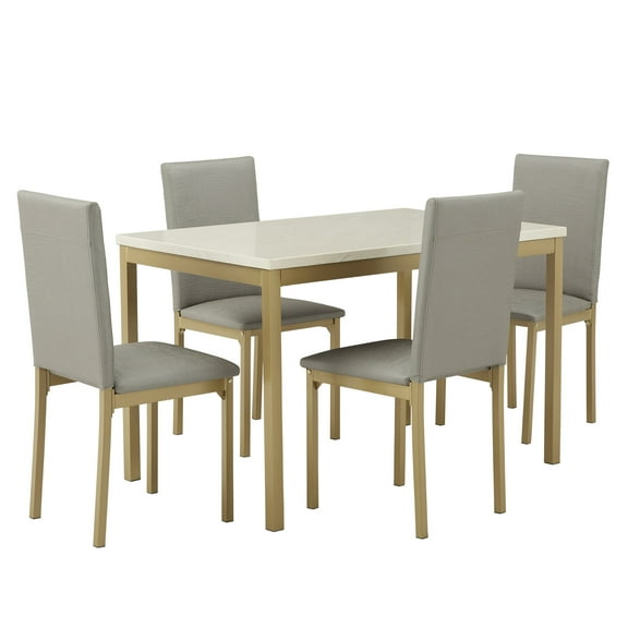 Weston Home Declan Modern 5-Piece Faux Marble Dining Set, White/Gold/Gray