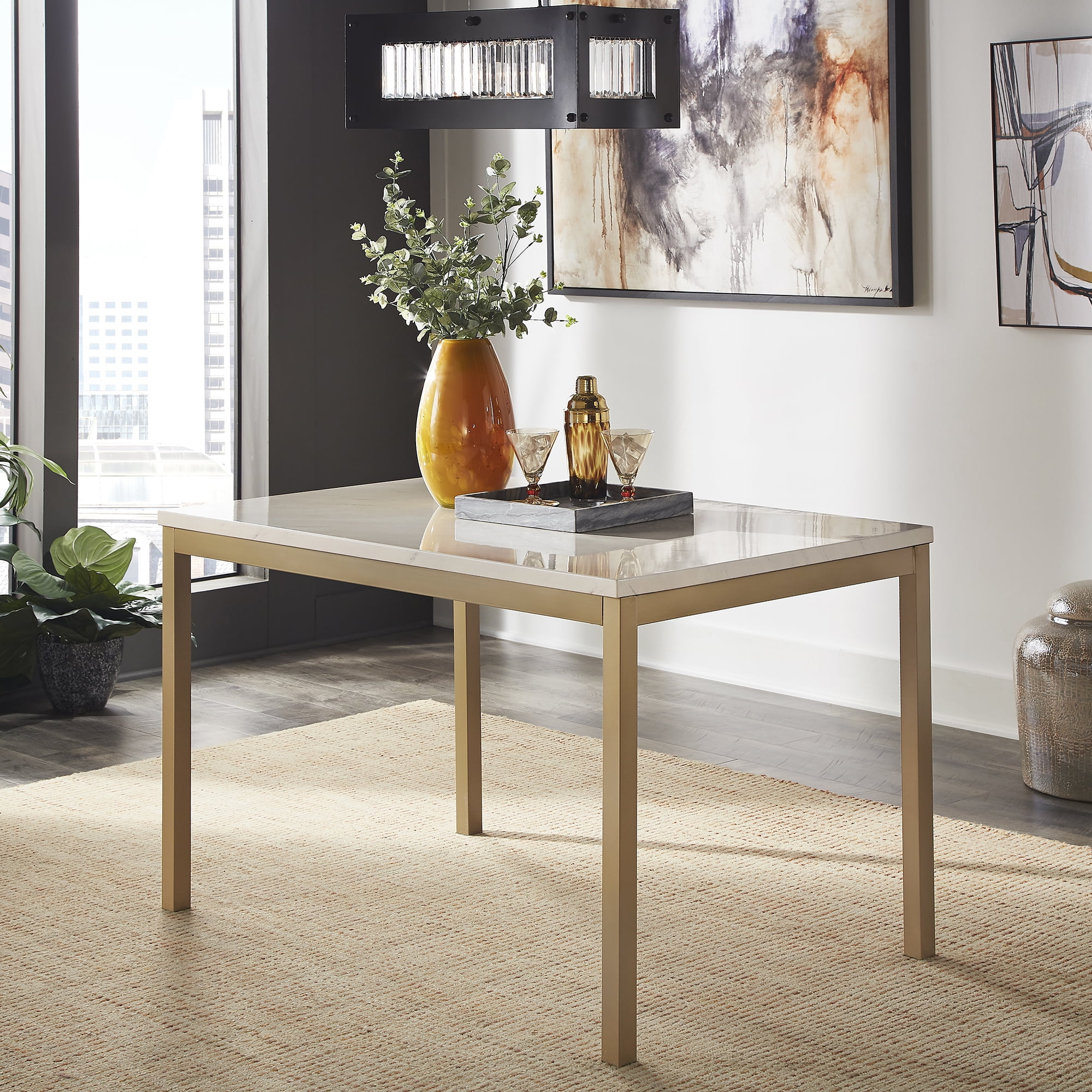 Weston Home Declan Gold Finish Frame with Faux Marble Top 48
