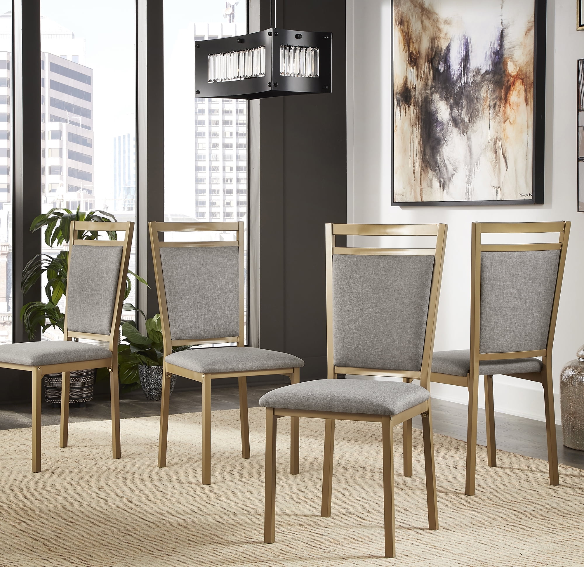 Weston Home Declan Gold Metal Frame Upholstered Grey Linen Dining