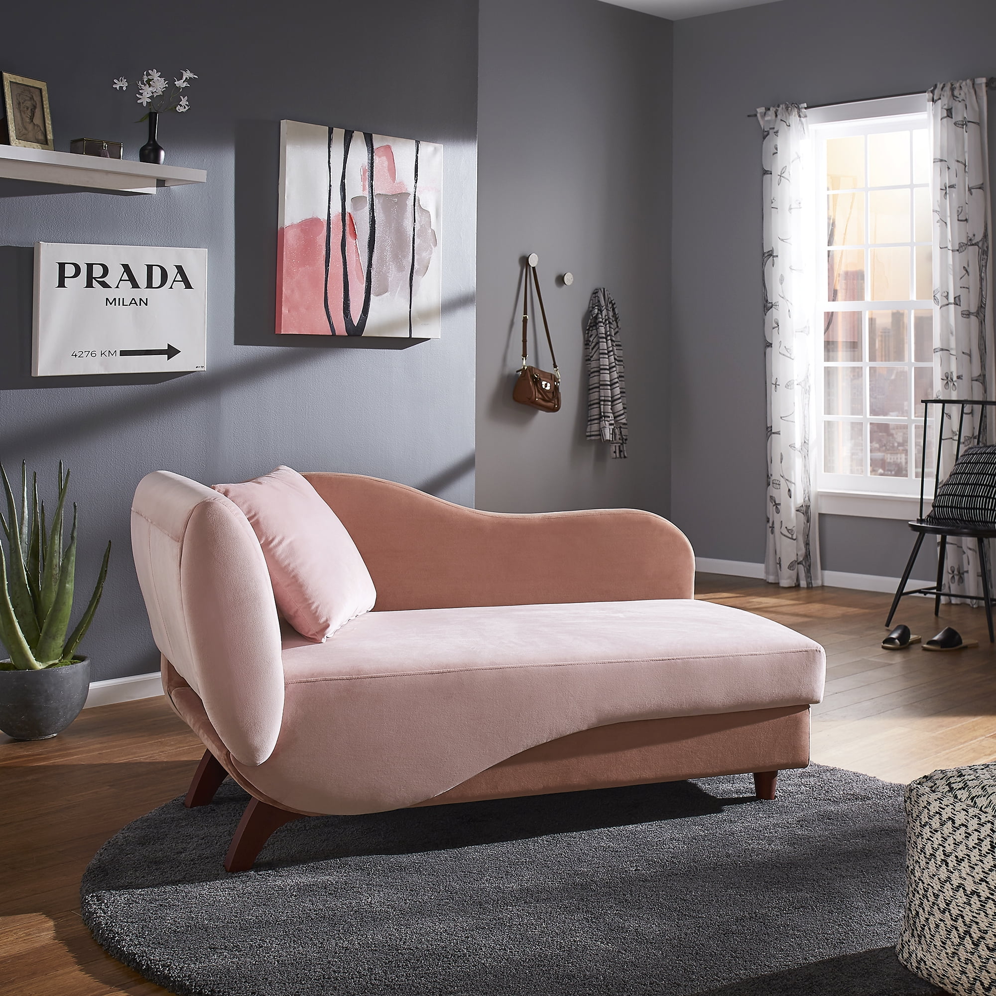 Weston Home Delaney Two-Tone Functional Chaise with 1 Pillow and Storage, Peach Pink