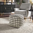 thumbnail image 1 of Weston Home Dinant Upholstered Square Pouf Ottoman, Ivory & Black Plaid Pattern Fabric, 1 of 5