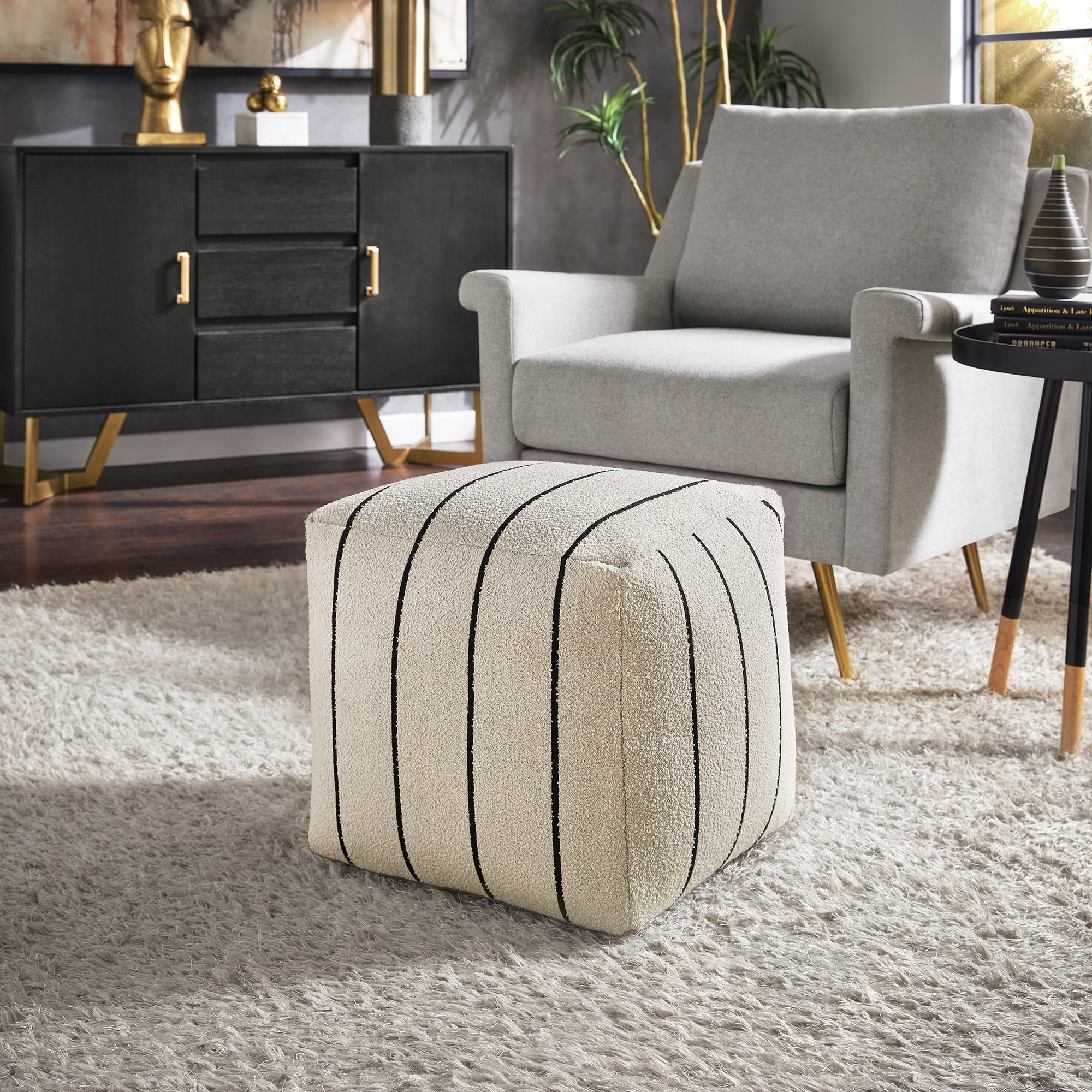 Free Shipping! Weston Home Upholstered Ottoman Pouf, Ivory