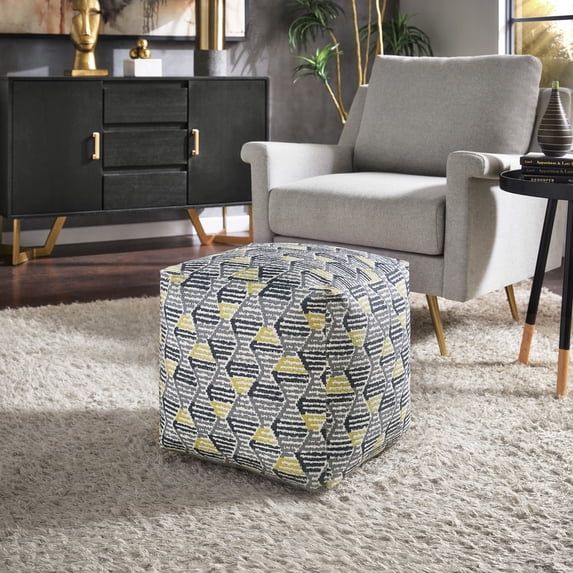 Weston Home Dinant Upholstered Square Pouf Ottoman, Multicolored Diamond Pattern Fabric