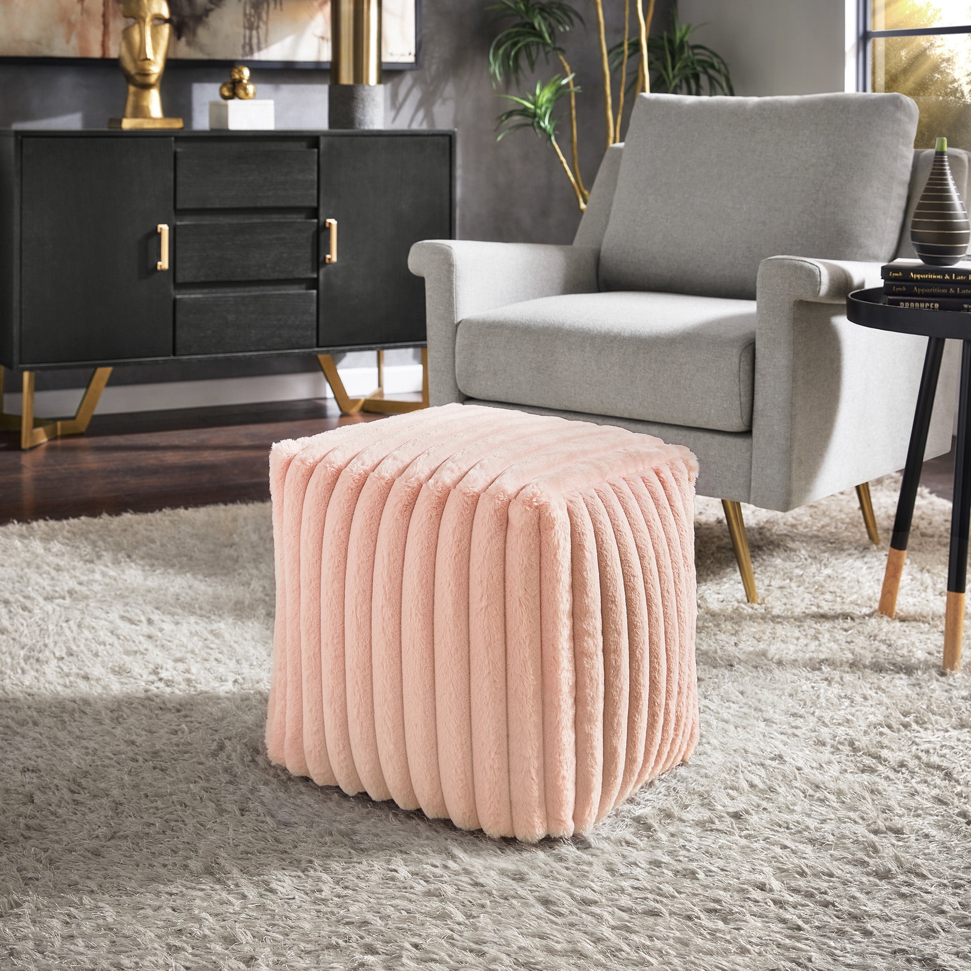 Designer Ottoman Pink Fluffy Footstool Weston Home Dinant