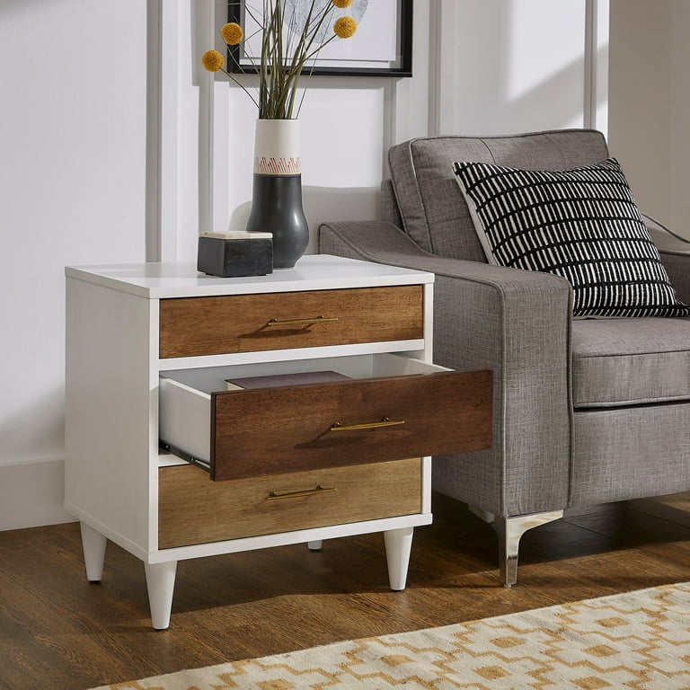 Weston Home Dorcas Mid Century 3 Drawer Nightstand White Natural