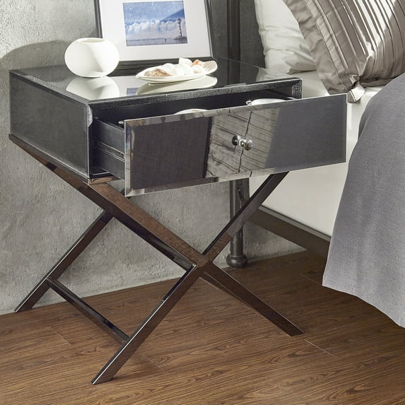 Weston Home Downey X Base Mirrored Campaign End Table, Black