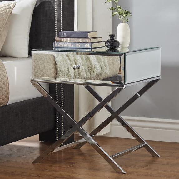 Weston Home Downey X-Base Mirrored Chrome End Table