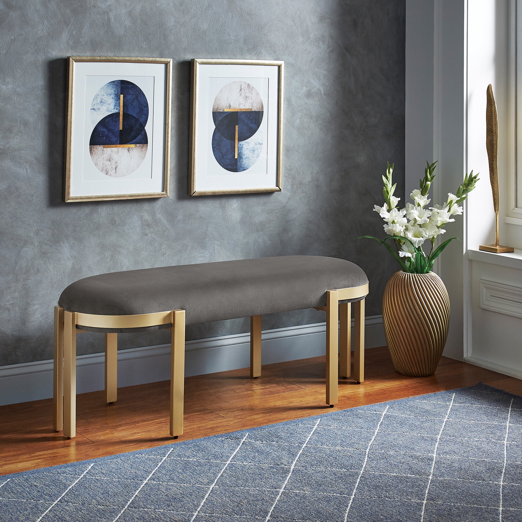 Weston Home Dunand Upholstered Bench, Grey Velvet - Walmart.com