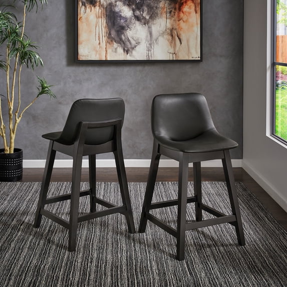 Weston Home Egleston Square Vegan Leather Low Back Counter Height Chair, Black, Set of 2