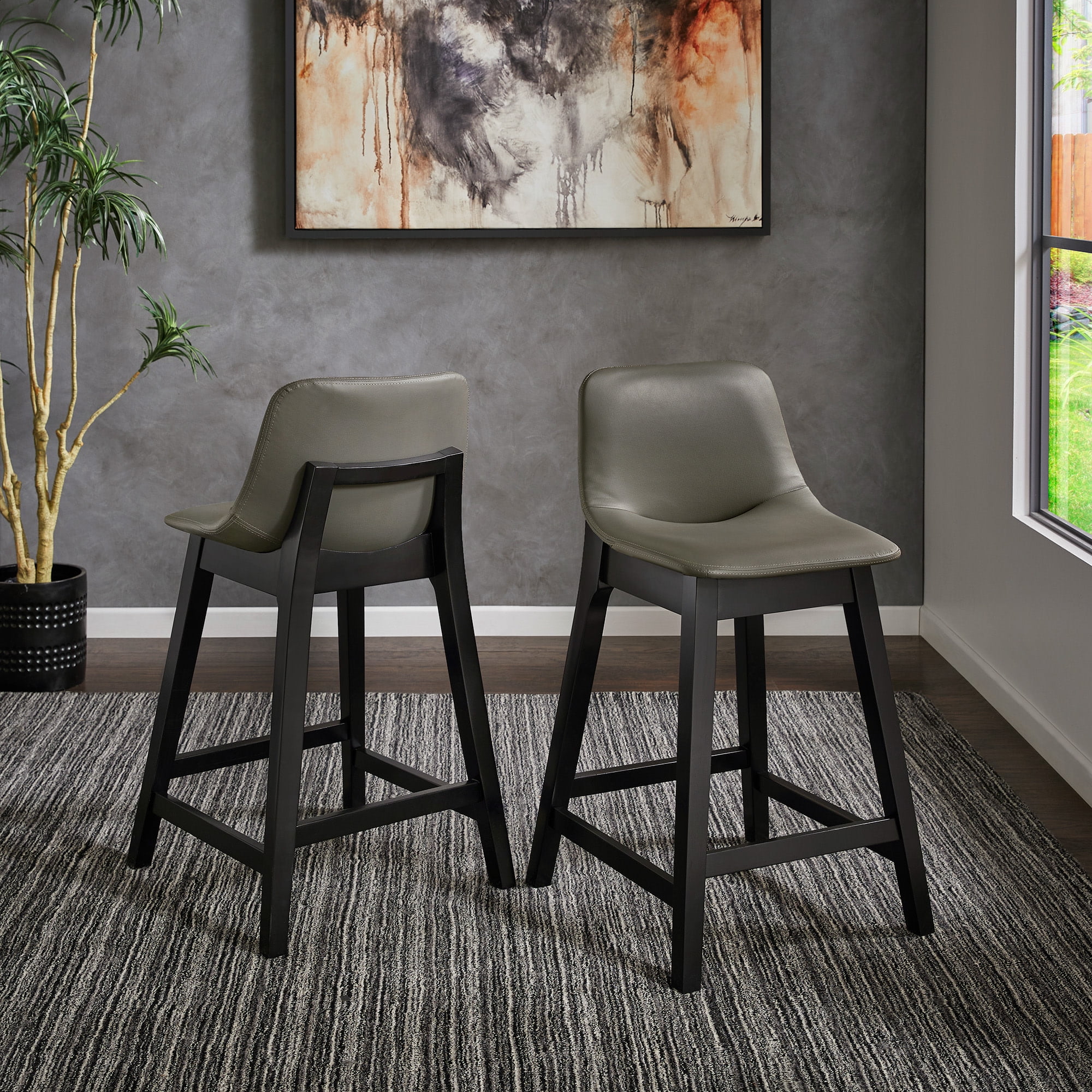 Weston Home Egleston Square Vegan Leather Low Back Counter Height Chair, Gray, Set of 2
