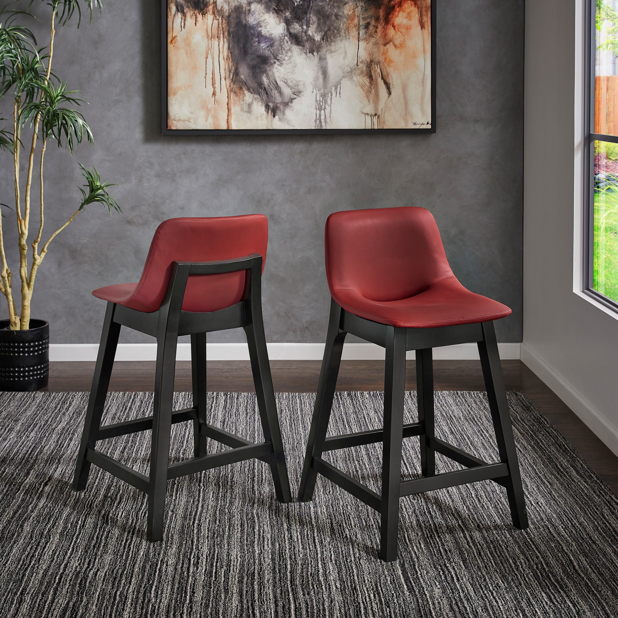 Weston Home Egleston Square Vegan Leather Low Back Counter Height Chair, Red, Set of 2