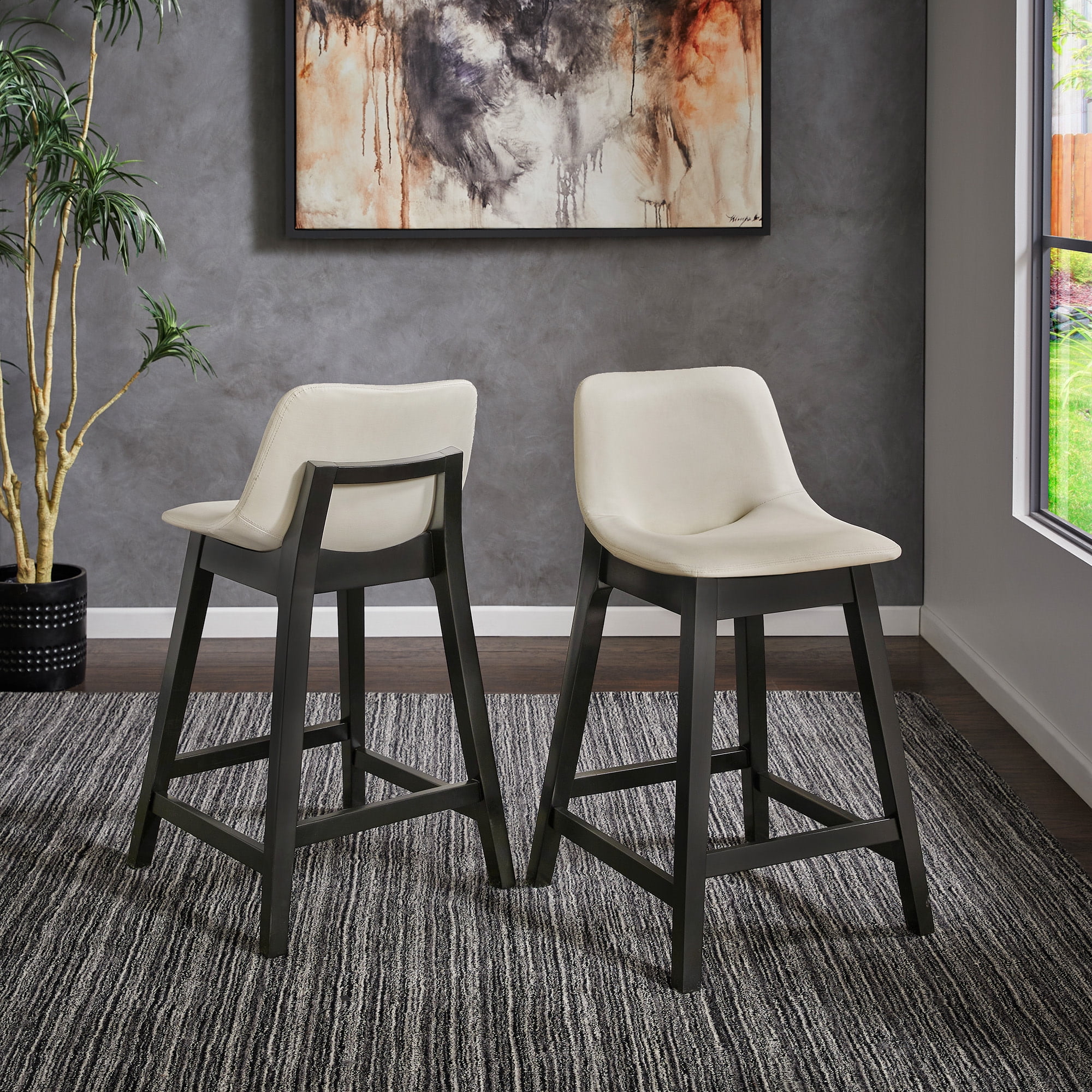 Weston Home Egleston Square Low Back Counter Height Chair, White (Set of 2)