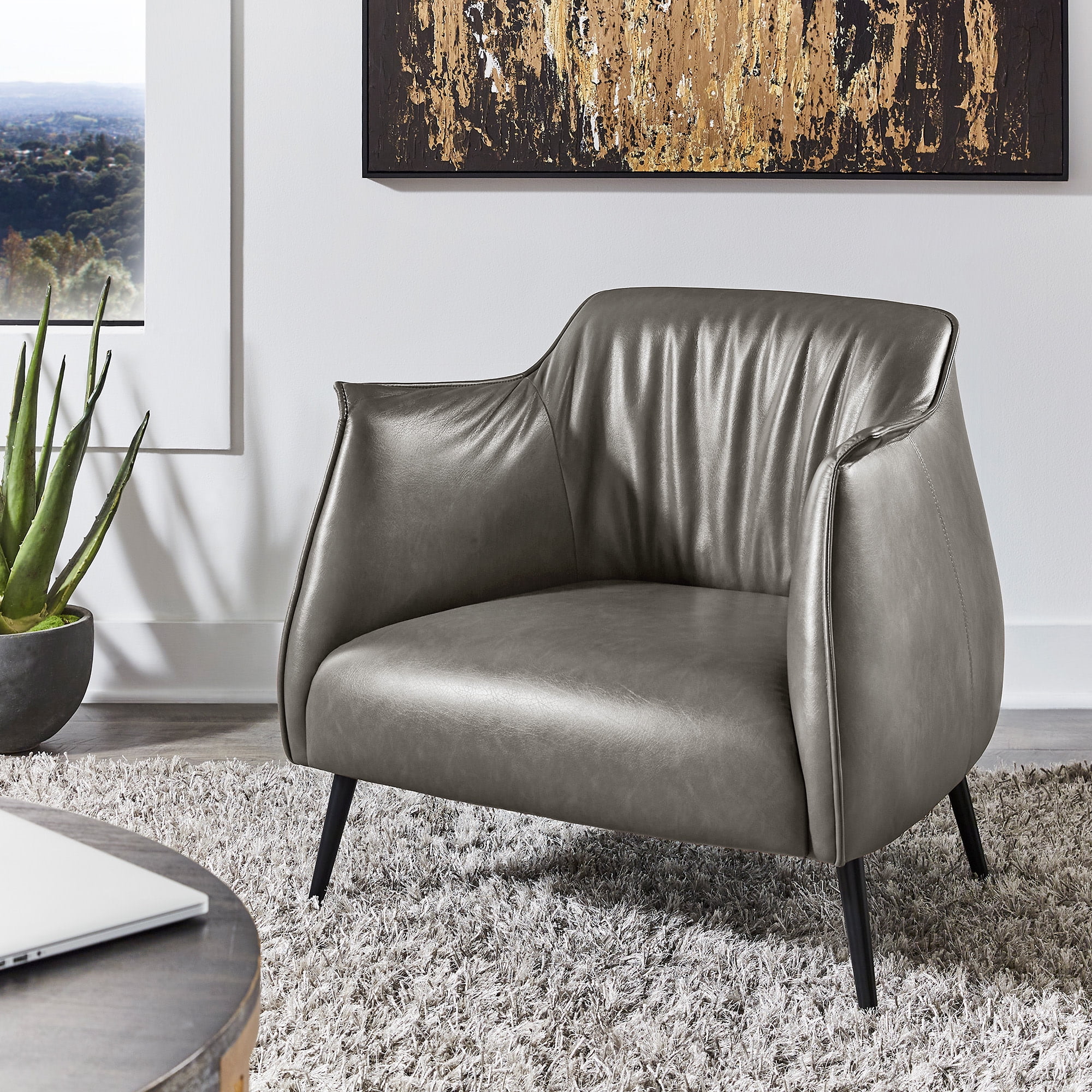 Weston Home Eindhoven Faux Leather Barrel Accent Chair, Grey