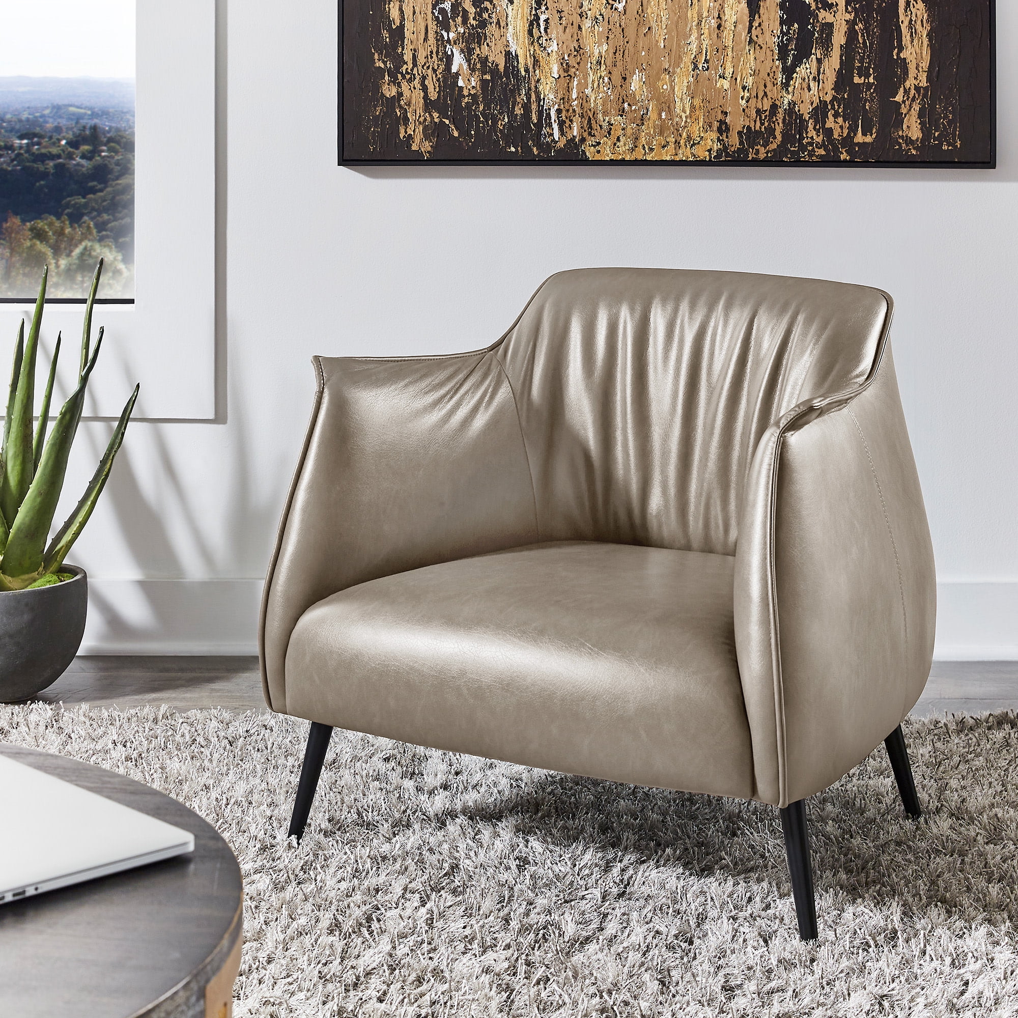 Weston Home Eindhoven Faux Leather Barrel Accent Chair, Taupe