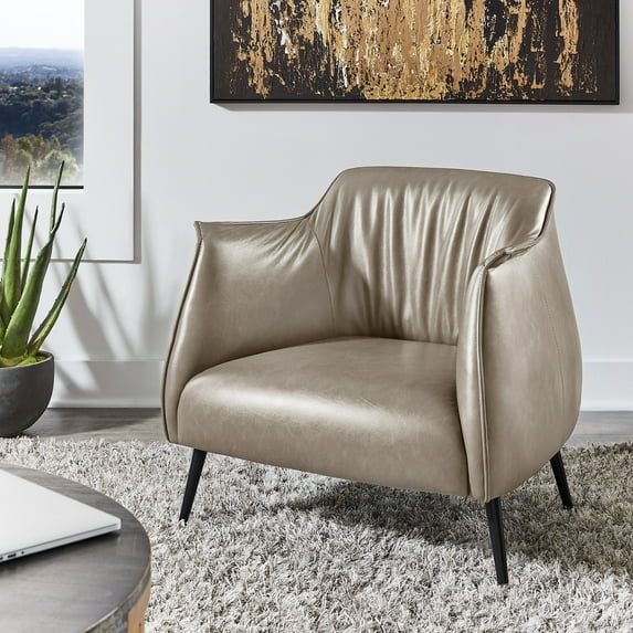 Weston Home Eindhoven Faux Leather Barrel Accent Chair, Taupe
