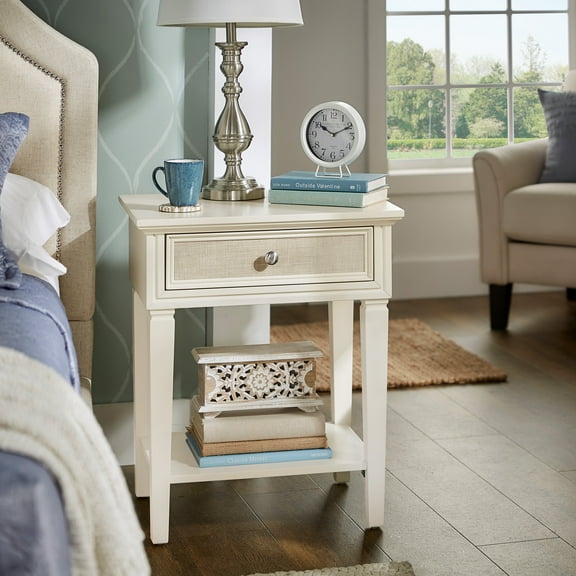 Weston Home Erro White Finish Beige Linen 1- Drawer Nightstand