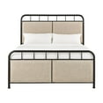 Weston Home Exton Black Metal Queen Bed with Beige Upholstered