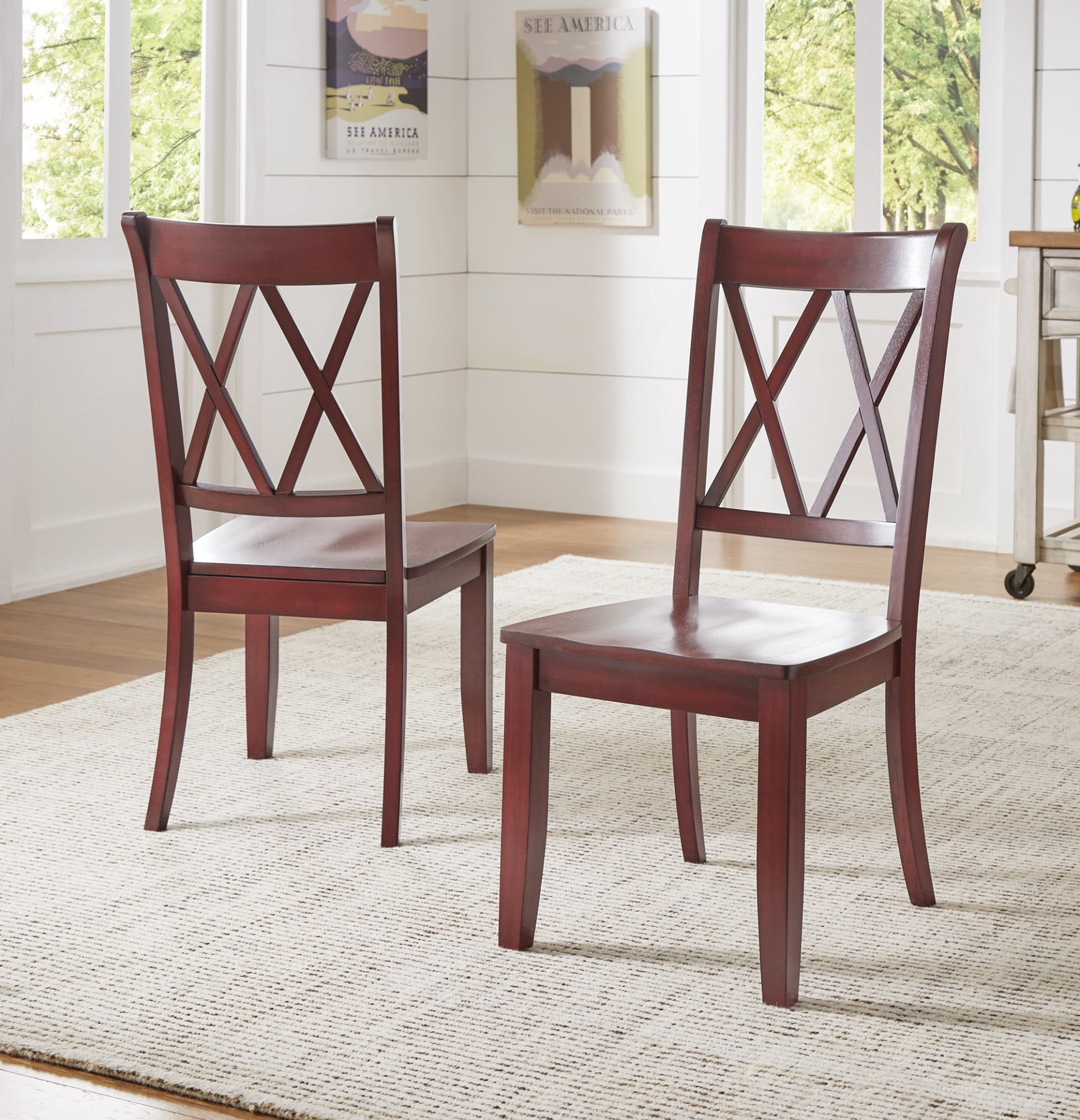 Weston Home Farmhouse Dining Chair, Set of 2, Antique Berry Red