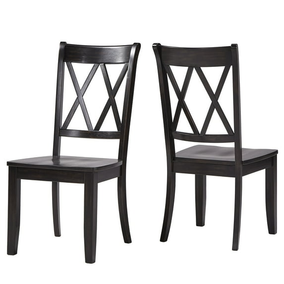 Weston Home Farmhouse Wood Dining Side Chair, Antique Black (Set of 2)