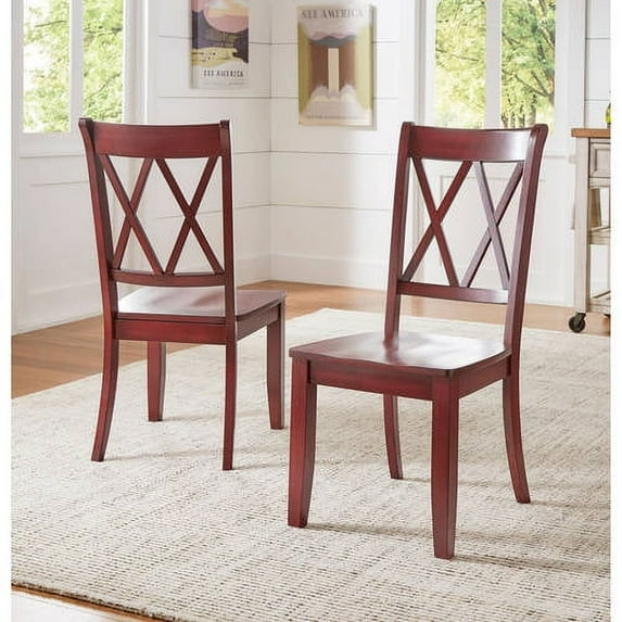 Weston Home Farmhouse Dining Chair with Cross Back, Set of 2, Berry Red