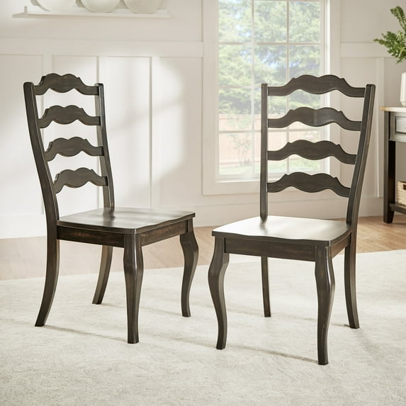 Weston Home Farmhouse French Ladder Back Wood Dining Chairs, Set of 2, Antique Black