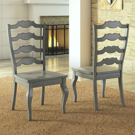 Weston Home Farmhouse French Ladder Back Wood Dining Side Chairs, Antique Grey (Set of 2)