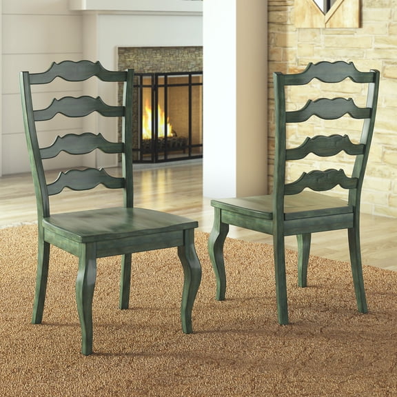 Weston Home Farmhouse French Ladder Back Wood Dining Chairs, Set of 2, Antique Sage Green