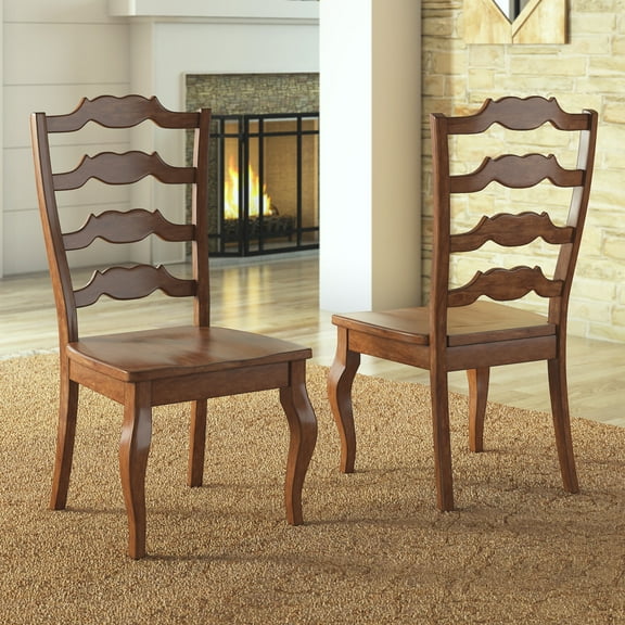 Weston Home Farmhouse French Ladder Back Wood Dining Chairs, Set of 2, Oak