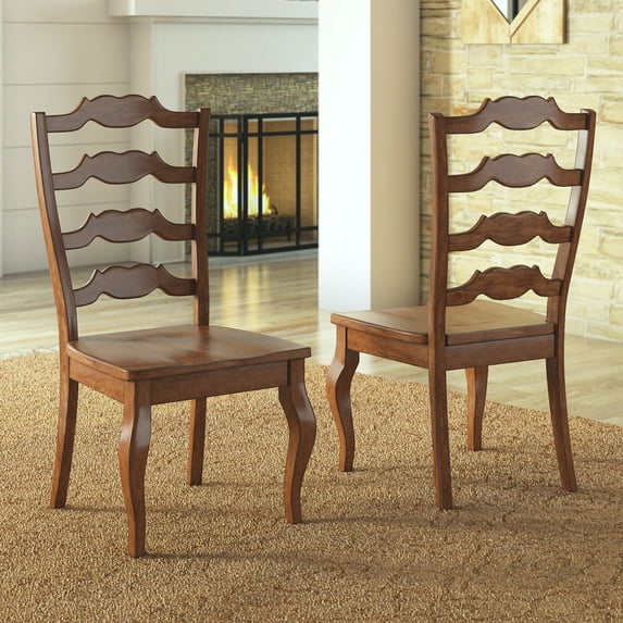 Weston Home Farmhouse French Ladder Back Wood Dining Chairs, Set of 2, Oak