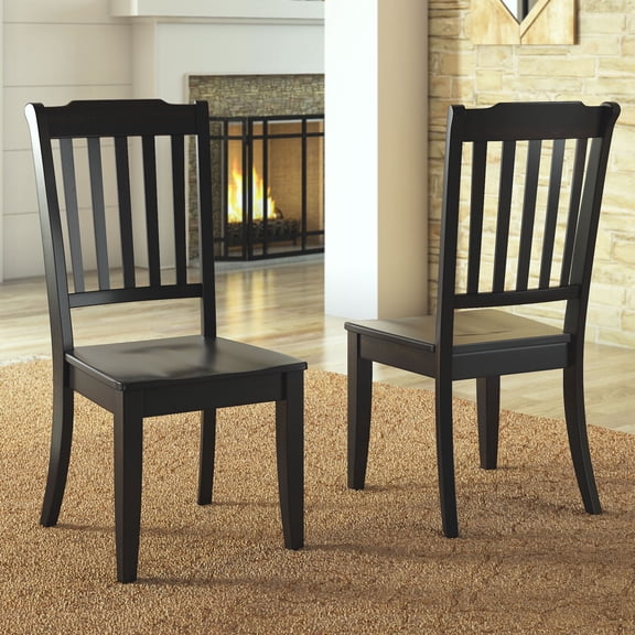 Weston Home Farmhouse Slat Back Wood Dining Chairs, Set of 2, Antique Black