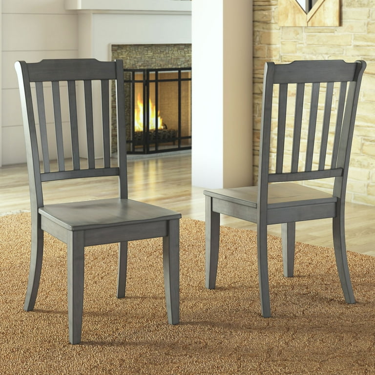 Weston Home Farmhouse Slat Back Wood Dining Chairs Set of 2 Antique Grey Finish