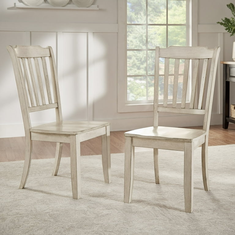 Weston Home Farmhouse Slat Back Wood Dining Chairs Set of 2 Antique White Finish