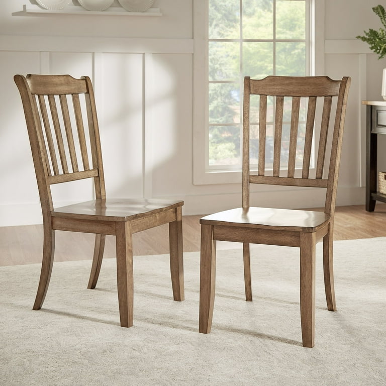 Weston Home Farmhouse Slat Back Wood Dining Chairs Set of 2 Oak Finish
