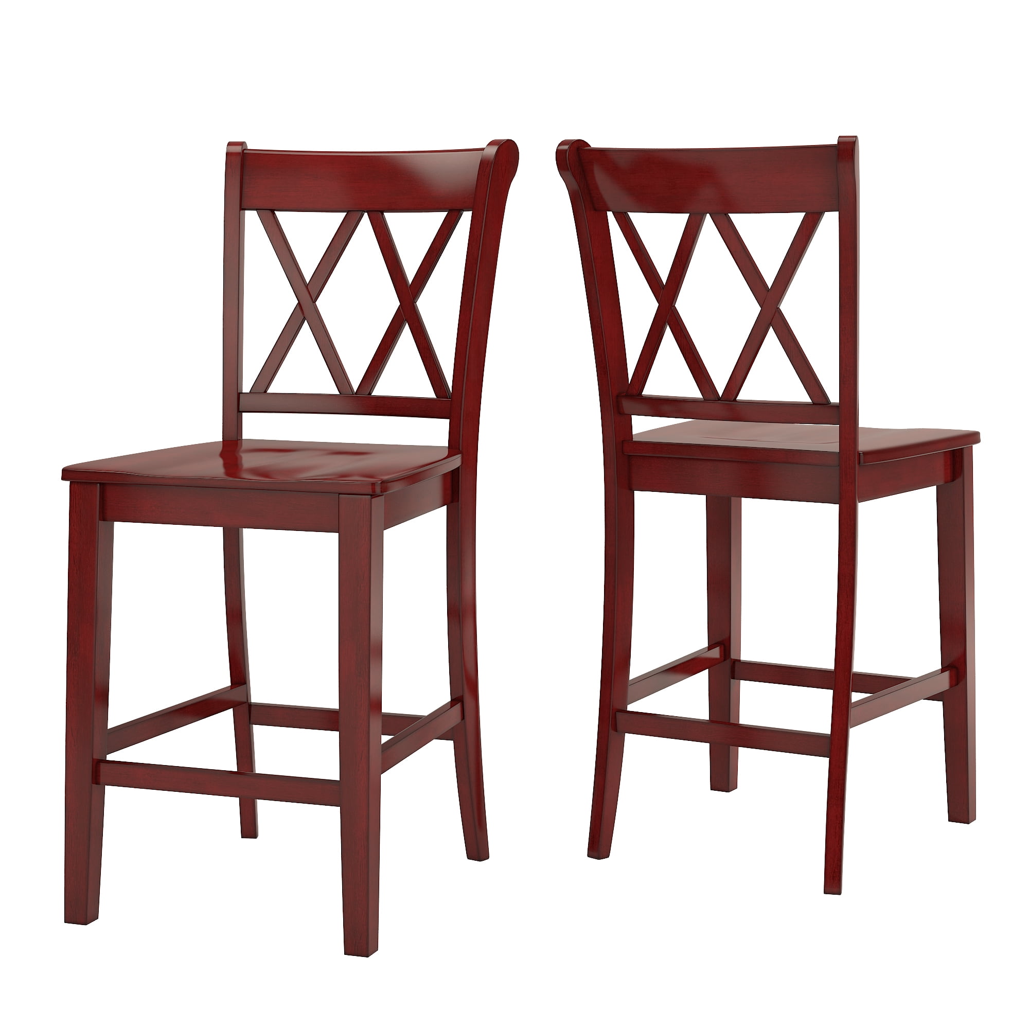 Weston Home Farmhouse Vintage Double X Solid Wood Counter Height Chair, Set of 2, Antique Red