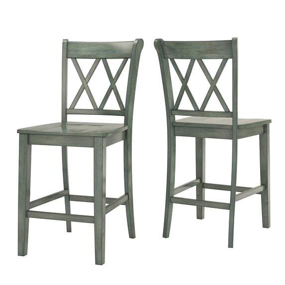 Weston Home Farmhouse Vintage Double X Solid Wood Counter Height Chair, Set of 2, Antique Sage