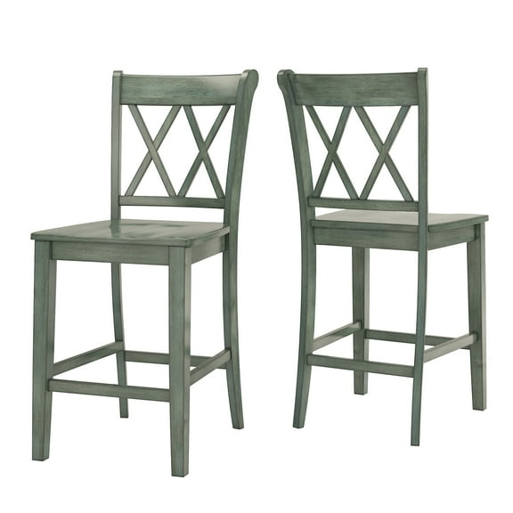 Weston Home Farmhouse Vintage Double X Solid Wood Counter Height Chair, Set of 2, Antique Sage