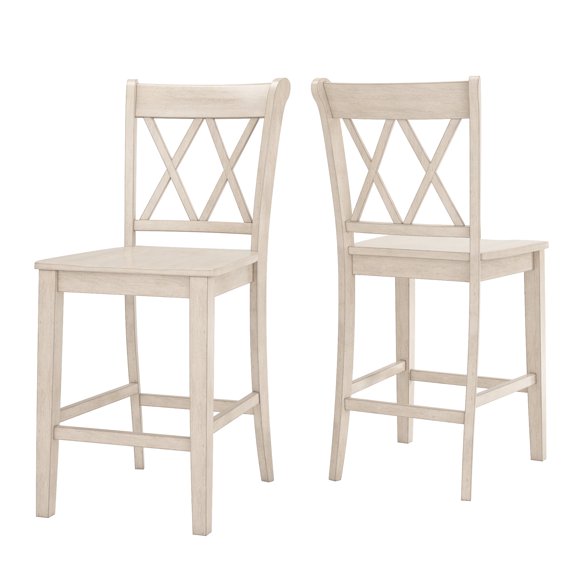 Weston Home Counter Height Double X Back Solid Wood Chair Set of 2, Antique White