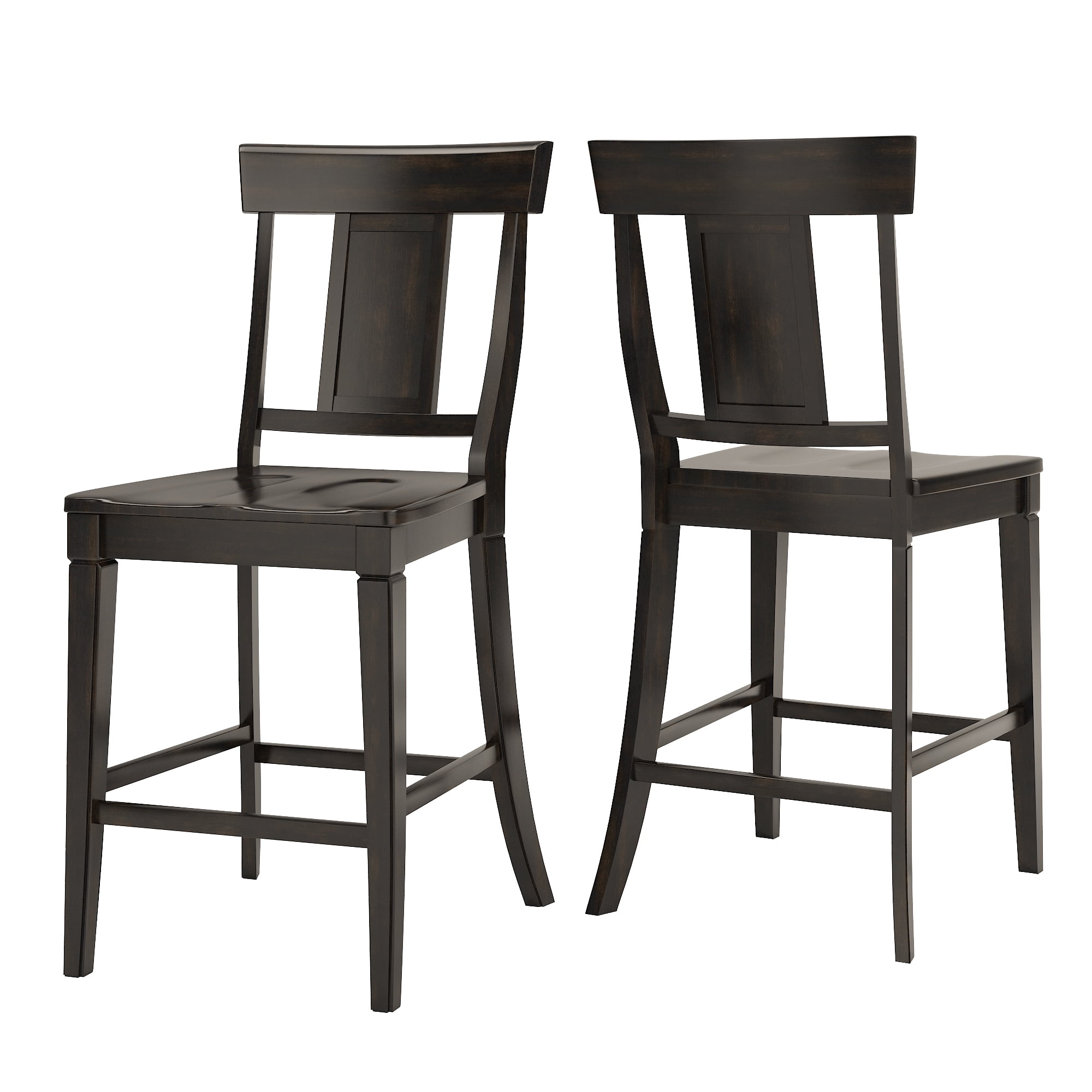 Weston Home Farmhouse Vintage Panel Back Solid Wood Counter Height Chair, Set of 2, Antique Black