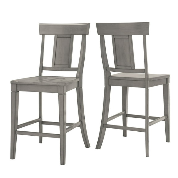 Weston Home Farmhouse Vintage Panel Back Solid Wood Counter Height Chair, Set of 2, Antique Grey