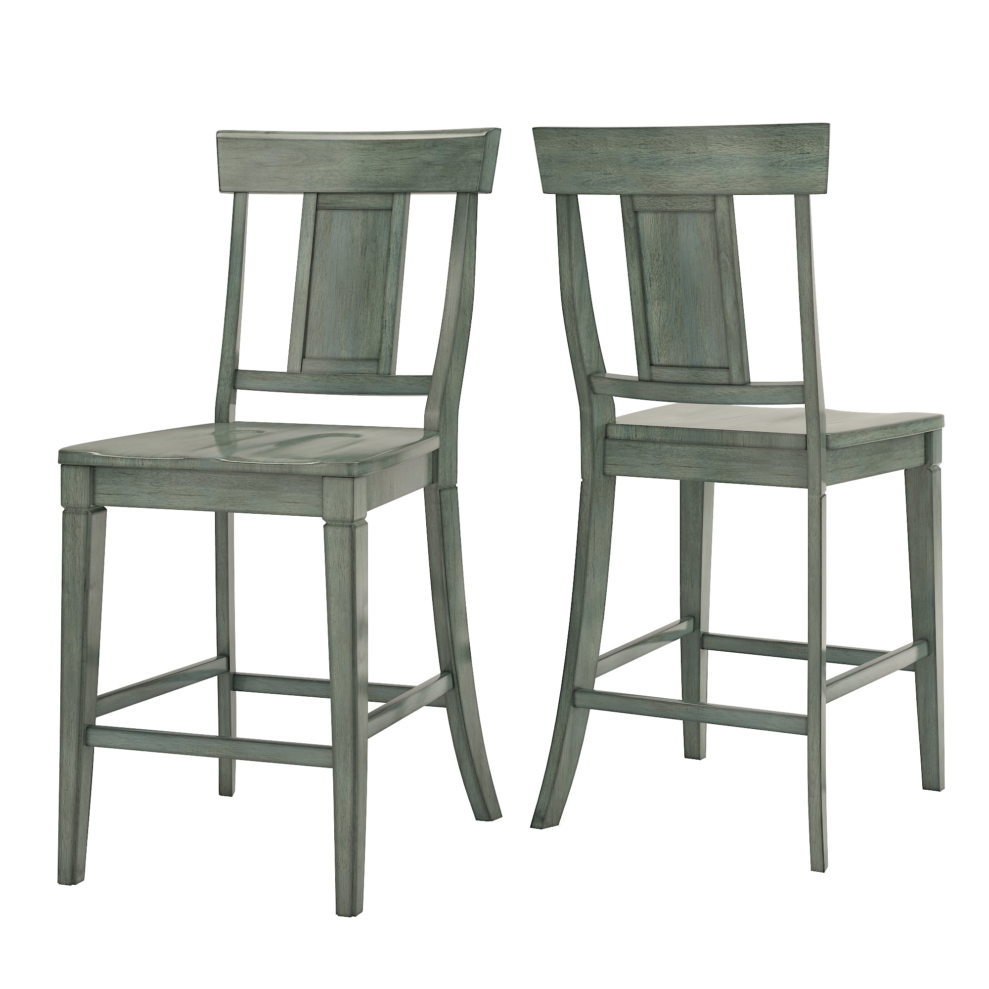 Weston Home Farmhouse Vintage Panel Back Solid Wood Counter Height Chair, Set of 2, Antique Sage