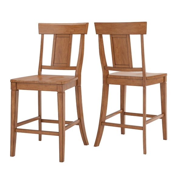 Weston Home Farmhouse Vintage Panel Back Solid Wood Counter Height Chair, Set of 2, Oak